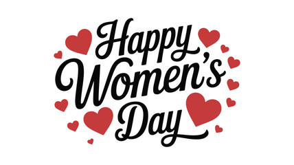 Handwritten happy womens day greeting with red heart shapes and cursive text typography © bddesigner15
