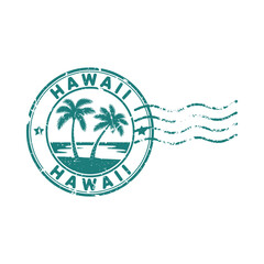 Hawaii stamp with palm trees and beach vintage travel emblem © tarek