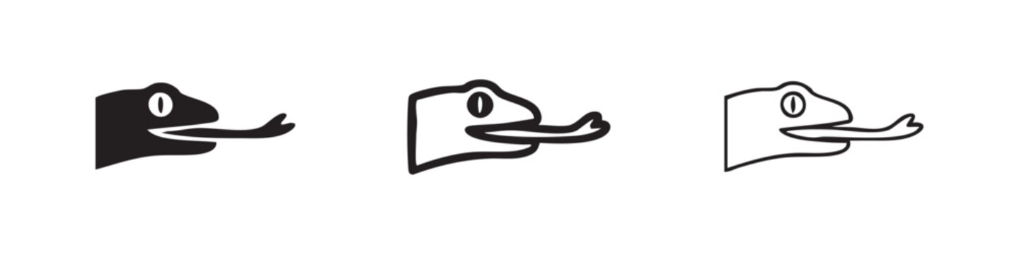 Lizard or Gecko Head with Flicking Tongue Icon Set