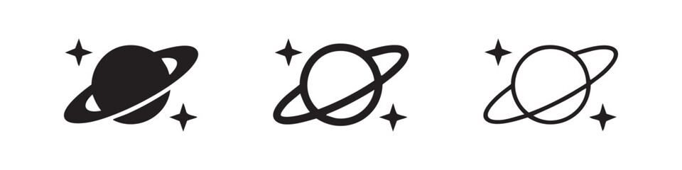Planet Saturn with Stars Space and Astronomy Icon Set © liubomir118809