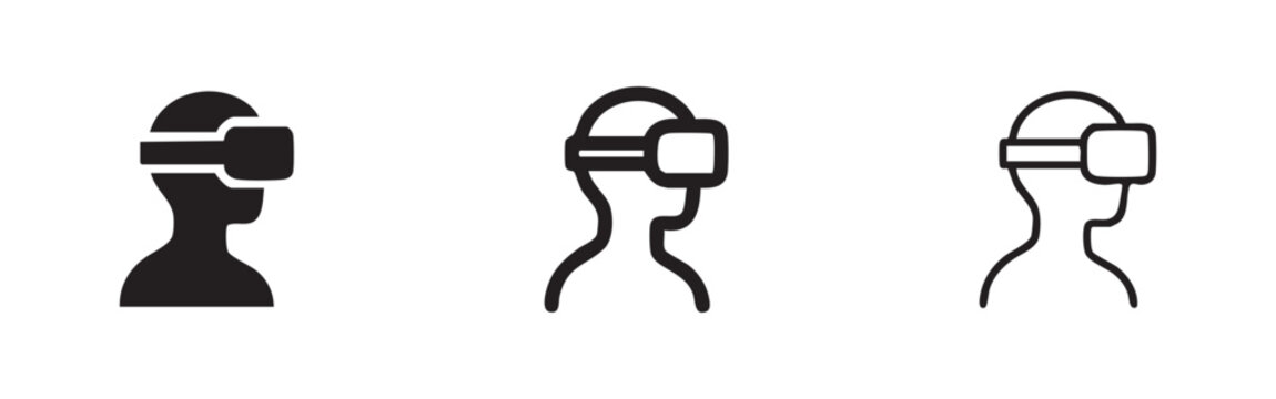 Virtual Reality VR Goggles Head Silhouette Icon Set