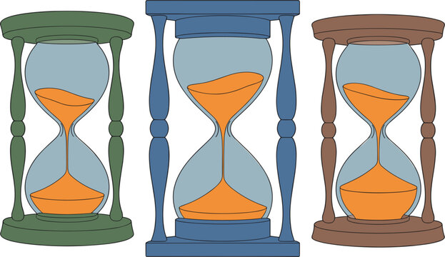 Colorful Hourglass Collection With Flowing Sand Timer Vector Illustration Design Set For Timekeeping