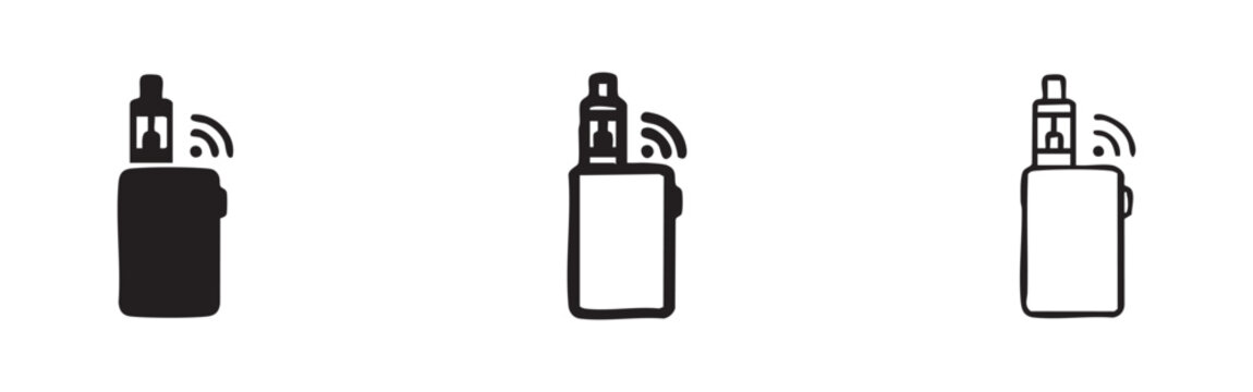 Smart vape device with Wi-Fi signal icon set. Connected electronic cigarette.