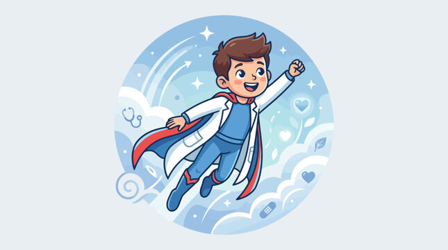 Cartoon illustration of a young boy flying like a superhero. EPS Editable. Vector Illustrations.