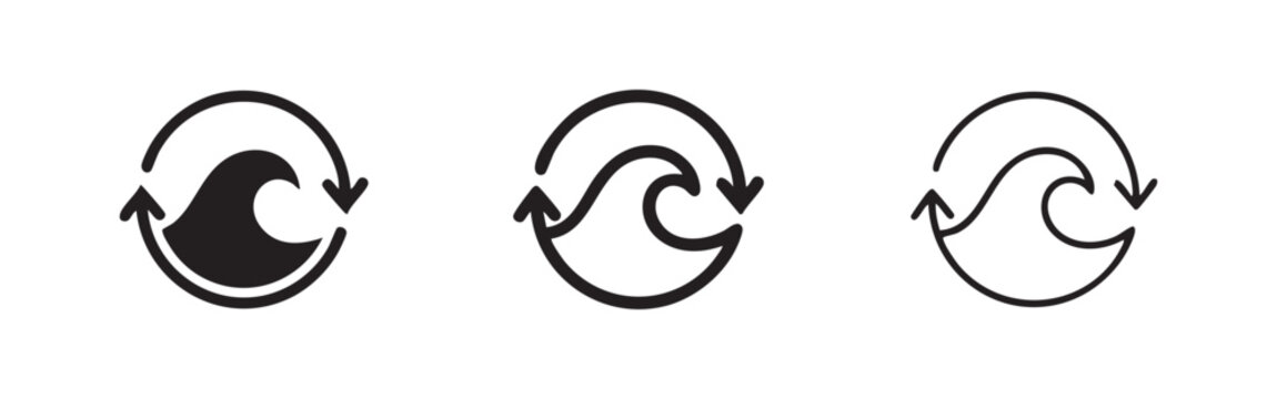 Water cycle or renewable ocean energy icon set with a wave in a circular refresh arrow.