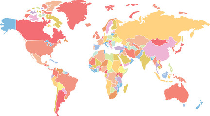 Abstract Colorful Political World Map Vector Illustration with Countries and Continents © sudais