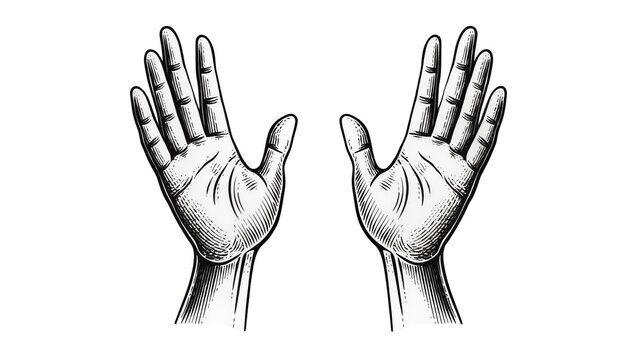 Two open hands reaching up, vintage engraving style