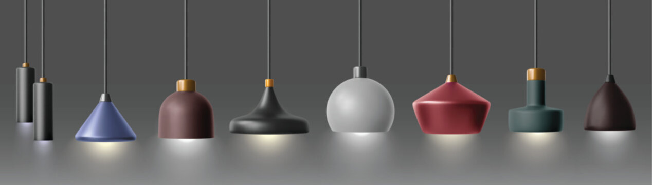 Contemporary interior lighting design template showcasing diverse multi shaped pendant downlights vector