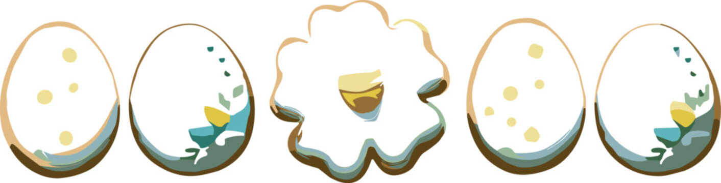 Collection of Easter egg and bitten cookie shapes with festive spring holiday vector illustration set