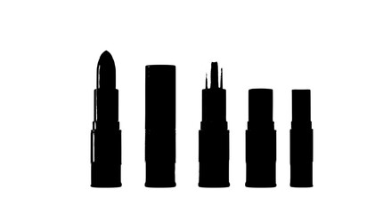 Obraz premium Lipstick set makeup icons with matte black tubes, isolated graphic symbol for beauty branding and cosmetic ads