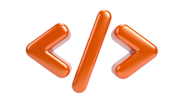Orange 3D Angle Brackets and Slash Symbols