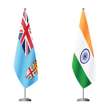 Fiji and India flags on flagpoles for official ceremonies and meetings, transparent background vector