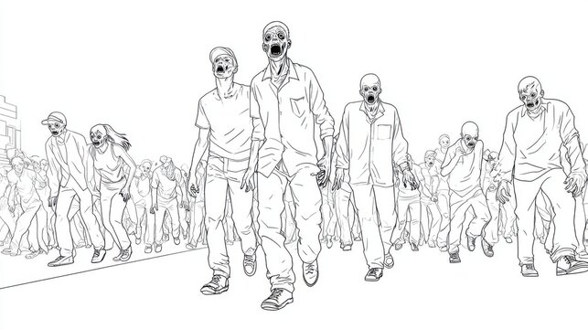 Group of Zombies Walking in a City Setting Illustration