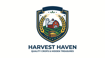 Obraz premium Harvest Haven logo with farm elements.