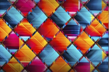 Fototapeta premium Abstract vibrant seamless pattern with stripes forming squares is repeating on a textured background, AI generated