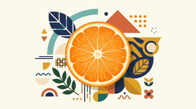 Abstract illustration of a vibrant citrus orange fruit slice with geometric elements.
