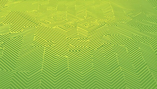 Three dimensional abstract green and yellow colored geometric maze pattern design, AI generated