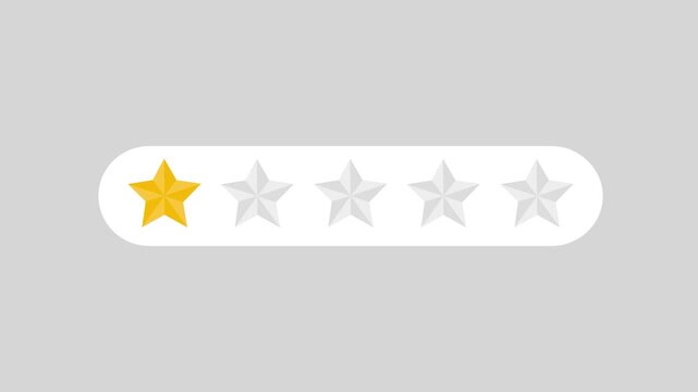 1 star rating animation, bad rating, customer rating concept, 4k video