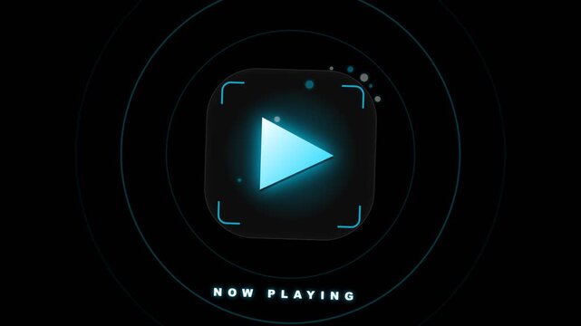 Sleek glowing blue play button icon representing modern digital media playback, user interface, and entertainment on a dark, futuristic background