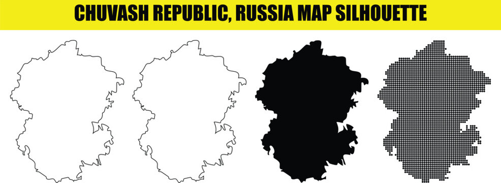 Chuvash republic russia map silhouette illustration white outline filled and dotted vector file.