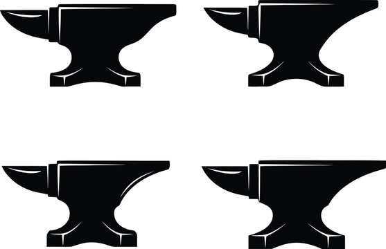 Anvil silhouette set. Blacksmith forge tool. Metalworking equipment icon icon