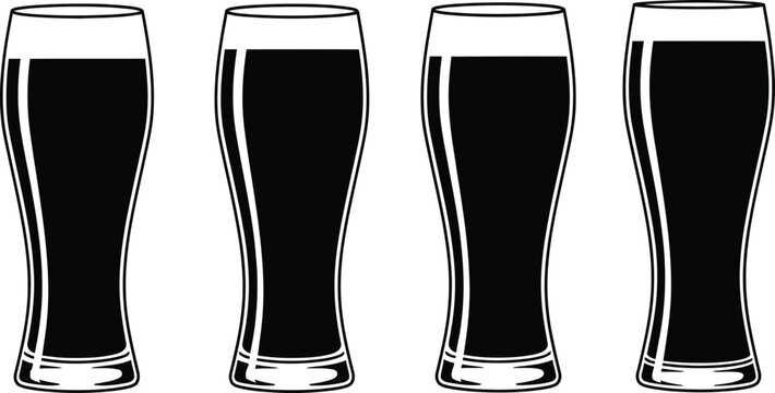 Beer glasses full of dark beverage, tall glasses for serving stout and ale