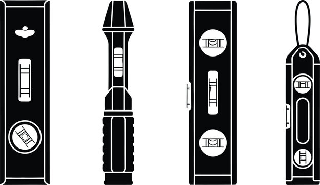 Industrial spirit level tools collection silhouette icon icon isolated on transparent backdrop