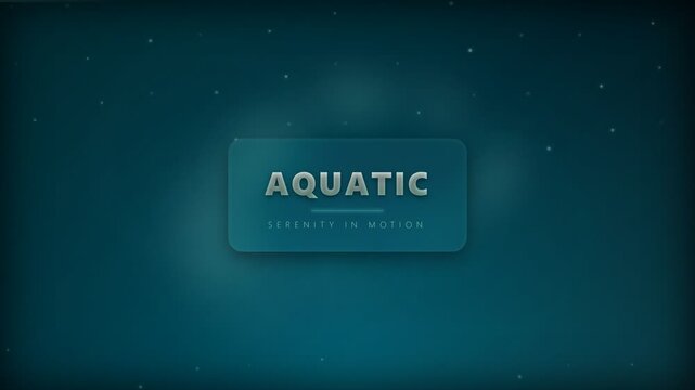 Contemporary frosted glass-inspired digital interface design, featuring an 'AQUATIC' title, envisioning a stylish play button for serene underwater content or tranquil motion media experiences