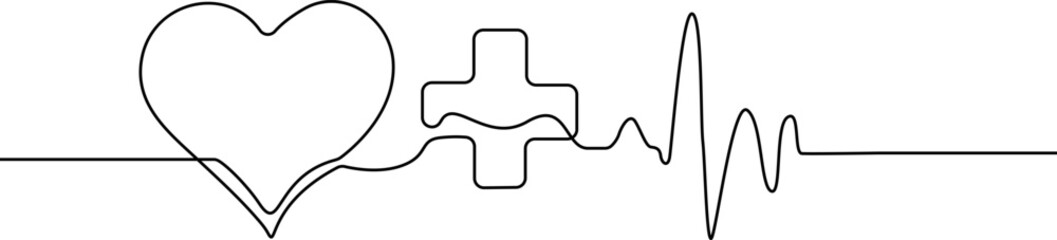 Obraz premium Continuous line drawing Medical, healthcare, and wellness symbols, heart rate line, vector icons