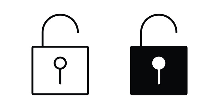 Unlock icon. Glyph solid icons collection. Line symbols