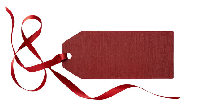 Red textured gift tag with satin ribbon