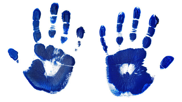 Blue handprints with fingerprints and thumbprints