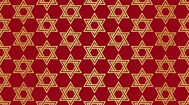 Seamless pattern with golden stars on a red backdrop