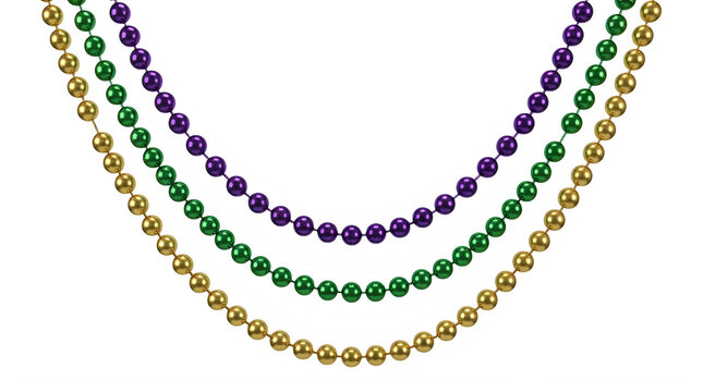 Colorful Mardi Gras beads in gold green purple isolated on transparent background transparent background