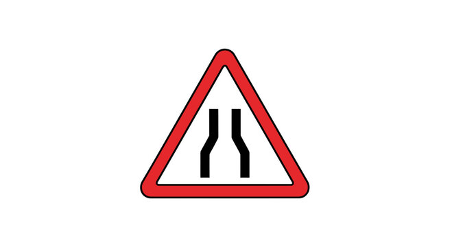 Road Narrows Warning Sign, Traffic Safety Symbol, Red Triangle Warning Sign