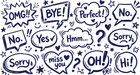Obraz premium Hand-drawn speech bubbles silhouette with various phrases