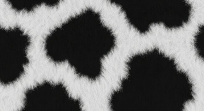 Black and white cowhide texture, abstract animal print pattern, close-up fur detail