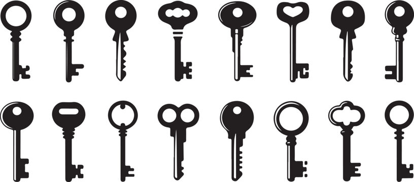key silhouettes collection ornate key outlines vector