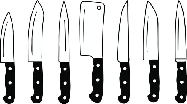 knife chef santoku cleaver carving serrated kitchen cutlery vector