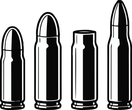 bullet lineup vector drawing of different cartridge calibers