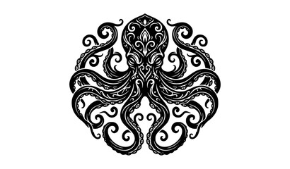 Cute cartoon octopus silhouette mascot vector isolated on white background for kids and marine design © Md Humaun