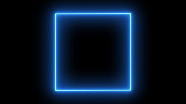futuristic neon light border with blue glowing rectangular frame effect. abstract blue neon square overlay animation. flickering blue neon square frame animation on dark background in 4k. 