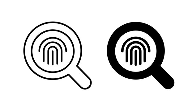 Magnifying glass over fingerprint icon set for biometric security concepts and templates