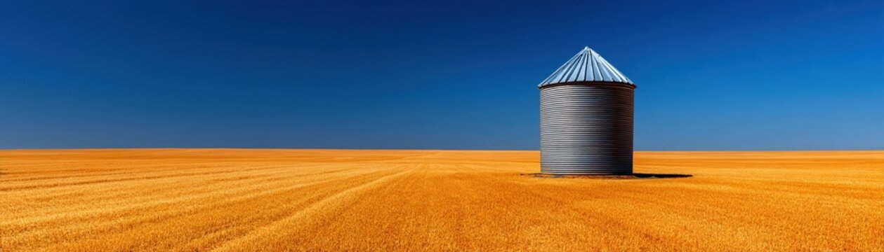 Grain field silo agriculture farmland rural harvest food security crisis landscape cereal wheat barley crop grain storage granary metal corrugated