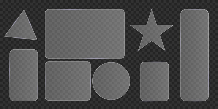 Transparent glass elements geometric shapes collection for design and mockups