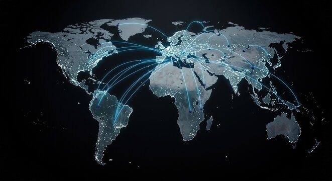 Global Network Connections Map World.