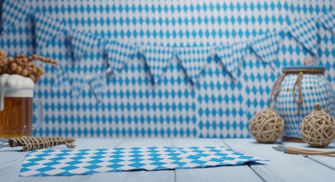 Oktoberfest Bavarian Theme Background with Beer Mug and Decorations.