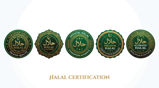 Five green halal certification symbols on a white background