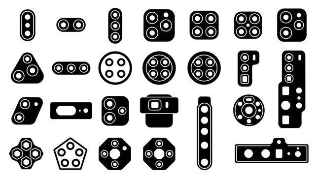 Collection of camera lens icons and modules with camera system