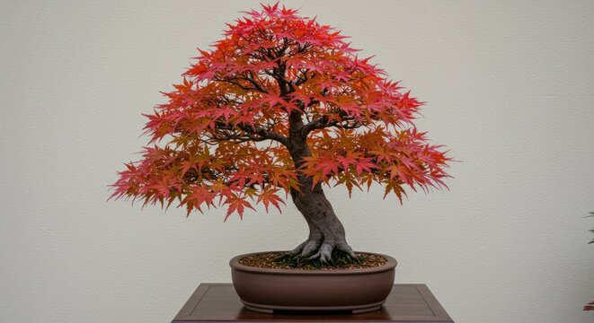 Bonsai tree in brown pot.